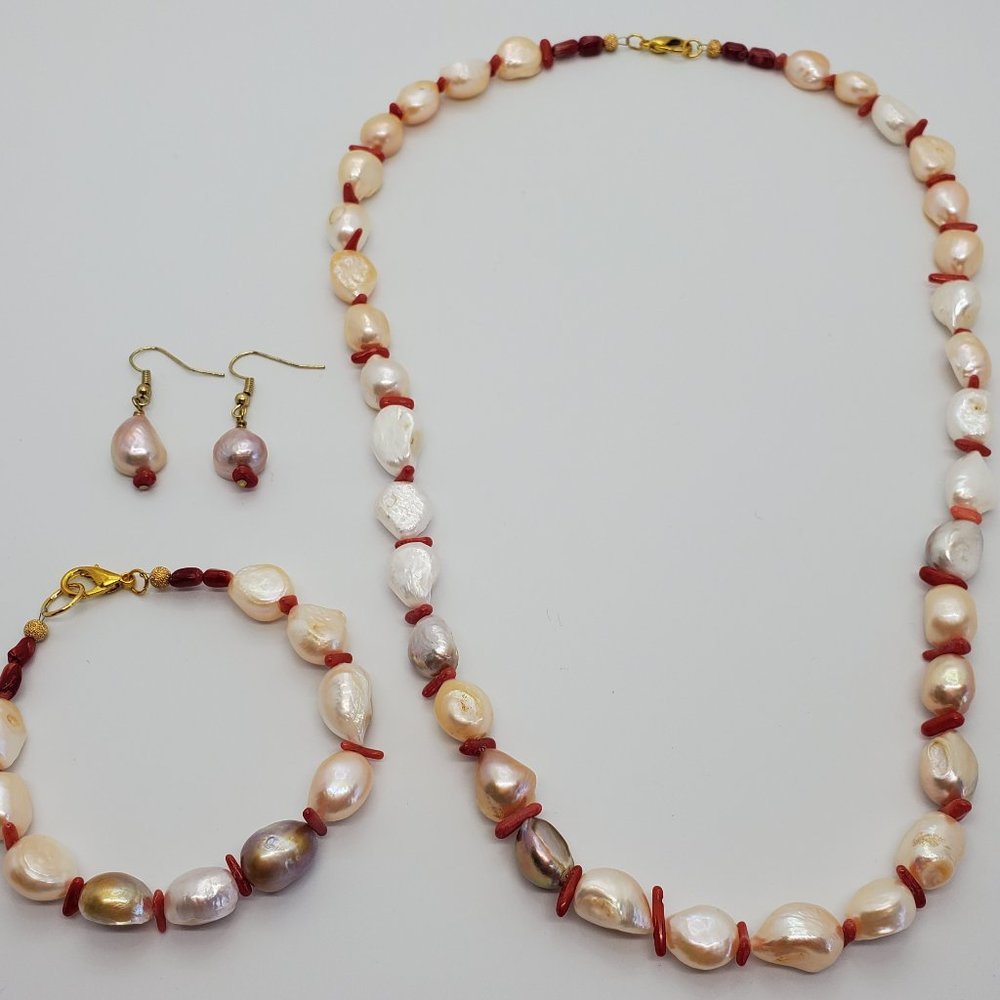 one-of-a-kind, hand-made, pearl and coral